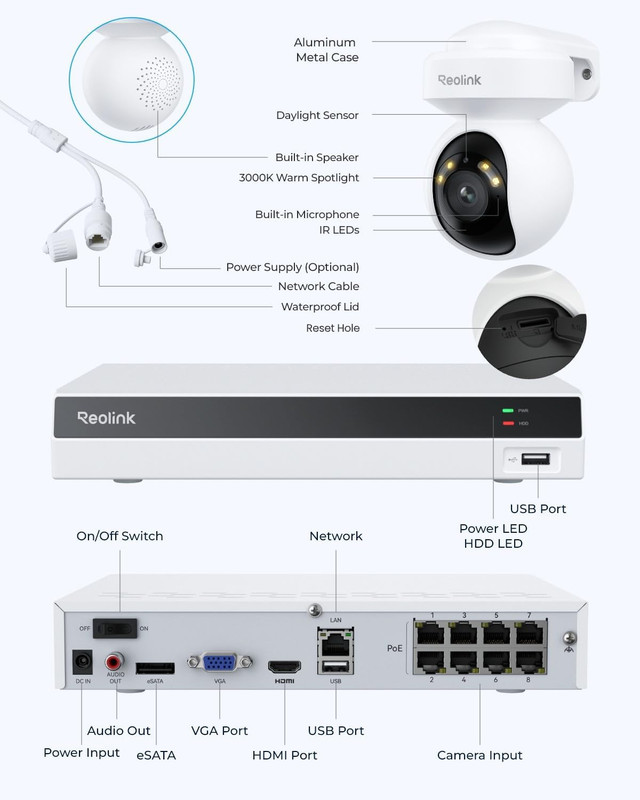 Reolink 4K Security Camera System with PT Auto-Tracking, 355°Pan 50°Tilt, 4K Poe gallery