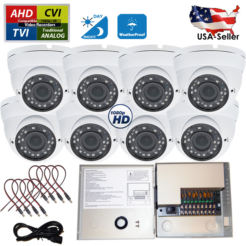 8x Home CCTV Security Cameras 1080p HD Night Vision Outdoor and 8 Port Power Box
