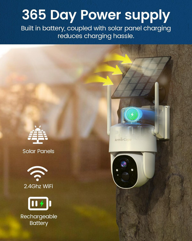 Solar Security Cameras Wireless Outdoor,360° View Battery Powered with Spotlight gallery