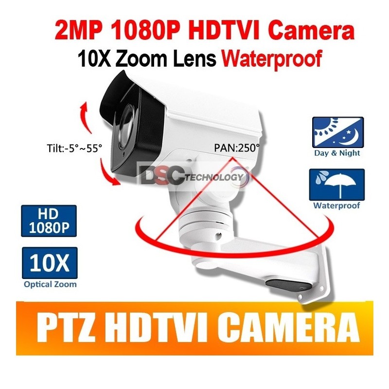 2MP CMOS HD-TVI MINI PTZ BULLET CAMERA 10X OPTICAL ZOOM 1080P 5.1-51mm LENS IP66