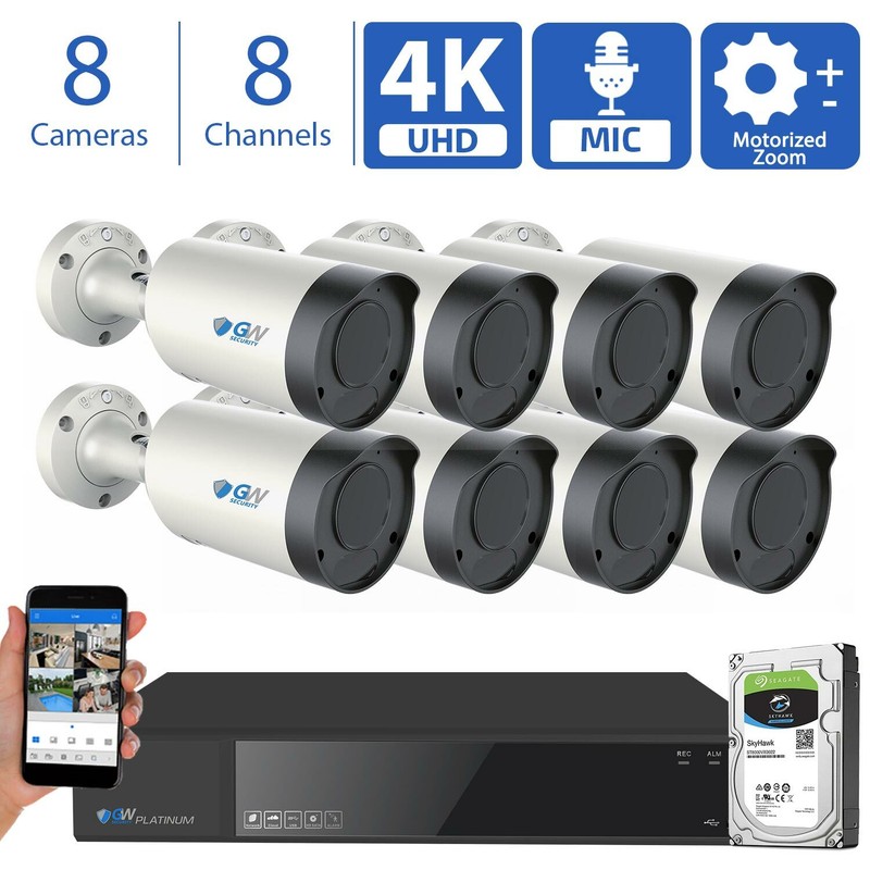 8CH NVR (8) 4K 5X Motorized Zoom Mic IP POE AI Bullet Security Camera System 2TB