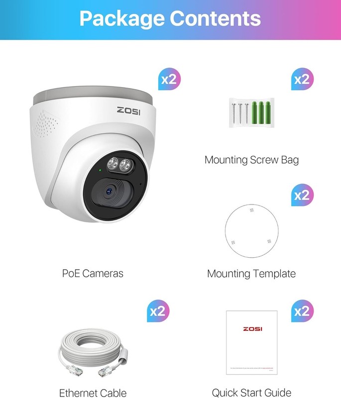 ZOSI 2Pack C220 4MP One-Way Audio PoE IP 100ft Night Vision Camera Outdoor gallery