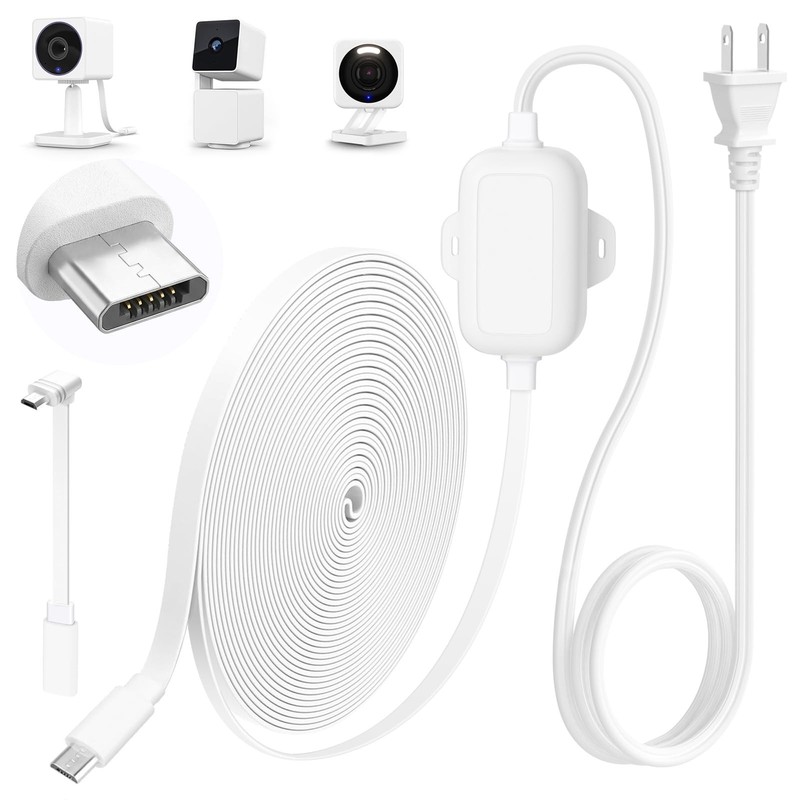 25FT Outdoor Power Adapter for Compatible with Micro USB Port, White