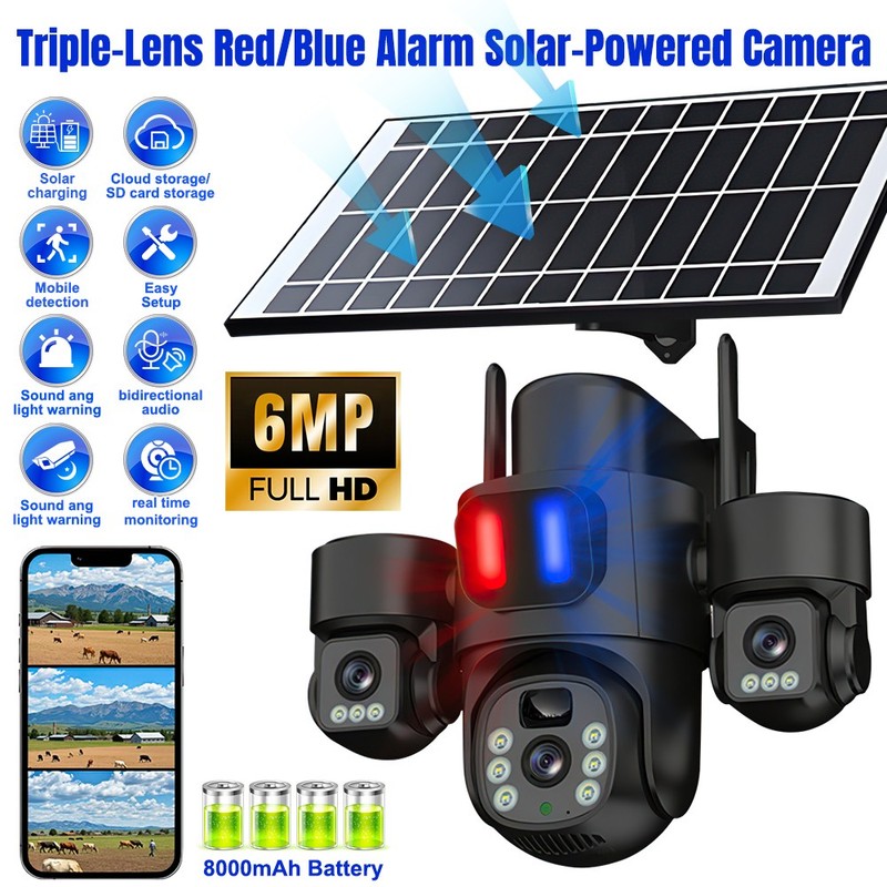 Solar Battery Powered Wireless WiFi Security Camera System Pan/Tilt Outdoor Home