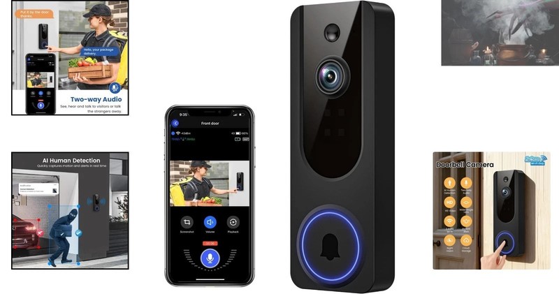 1080p Wireless WiFi Video Doorbell with AI Detection & Night Vision - Black gallery