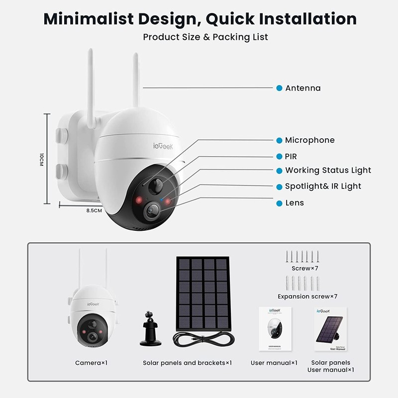 2PCS ieGeek Outdoor Solar Security Camera Wireless 5MP WiFi Home Battery CCTV gallery
