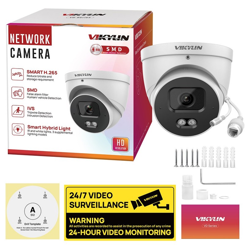 5 Pack Vikylin 4MP POE IP Camera Onvif Outdoor Indoor IR 30M IVS RTSP Audio CCTV gallery