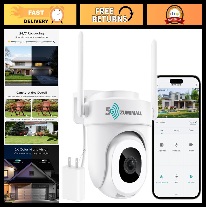 2K 3MP Wired Home Security Camera – 24/7 Recording, AI Motion Detection, 2-Way A