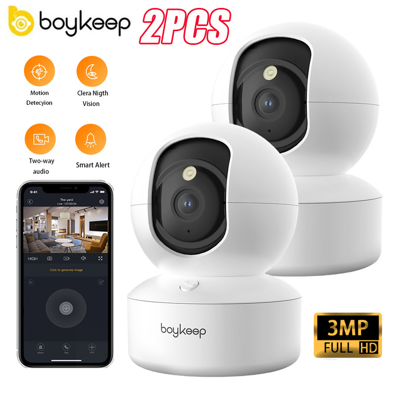 boykeep Indoor Camera 5G Wireless WIFI Pet cam 3MP Motion Track Night Vision 2PC