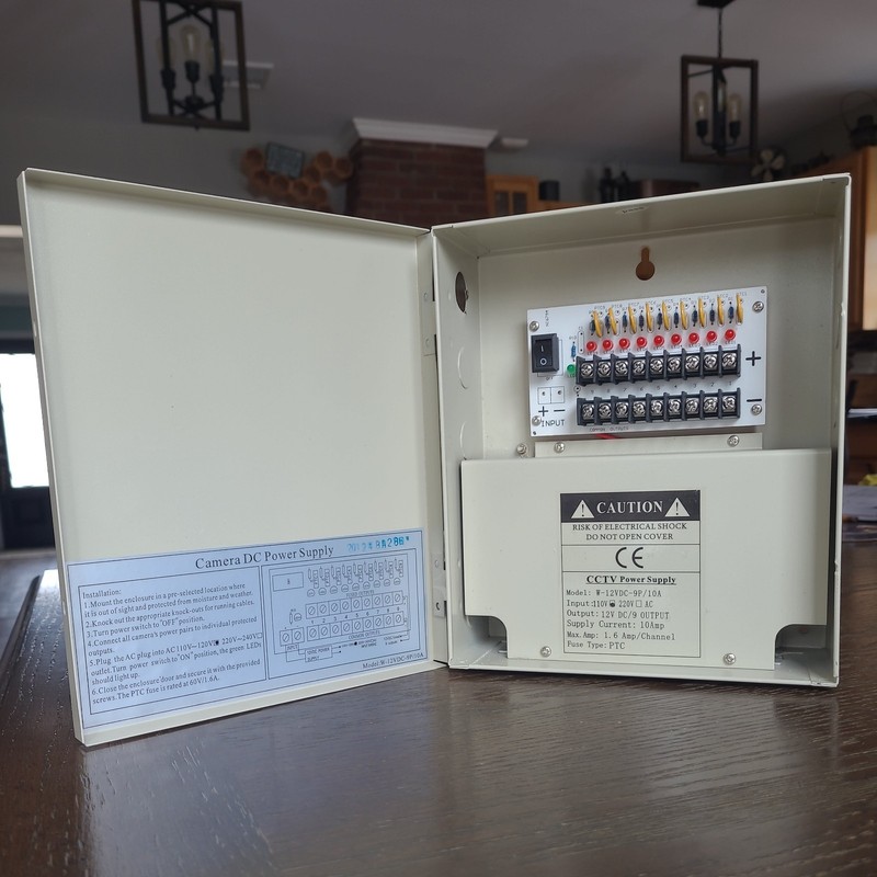 CCTV Camera DC Power Supply W-12VDC-9P/10A 110V 1.6 AMP/Channel PTC Fuse Type