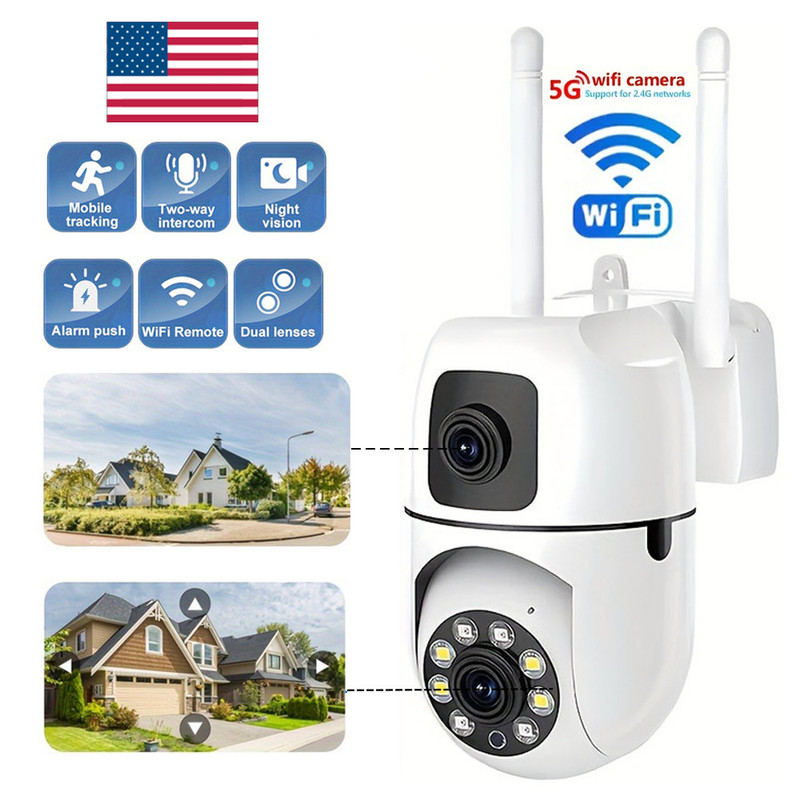 Dual Lens Outdoor Security Camera 5G WiFi Home Night Vision PTZ Auto Tracking