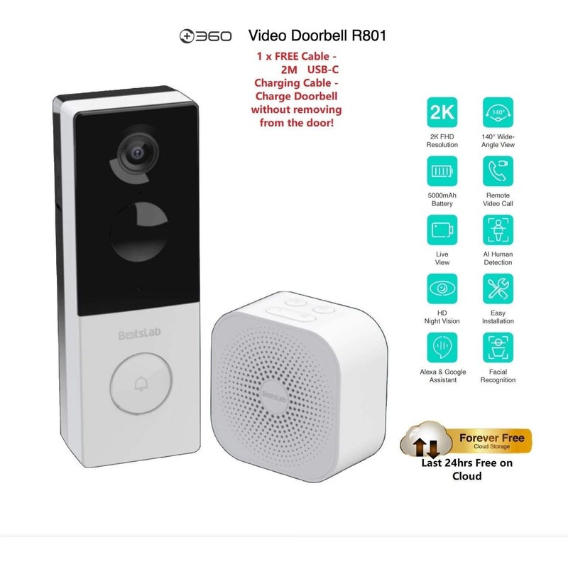 360 Botslab Video Doorbell R801 offers advanced security with sharp 3MP resoluti