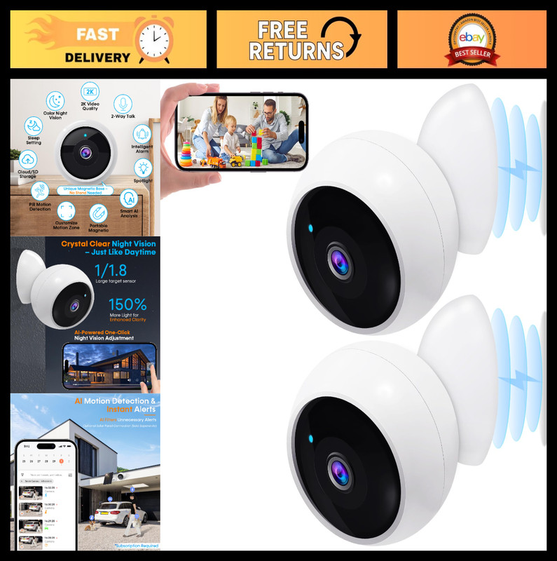 Wireless Outdoor Security Cameras 2-Pack – 2K WiFi, AI Motion Detection, Long Ba