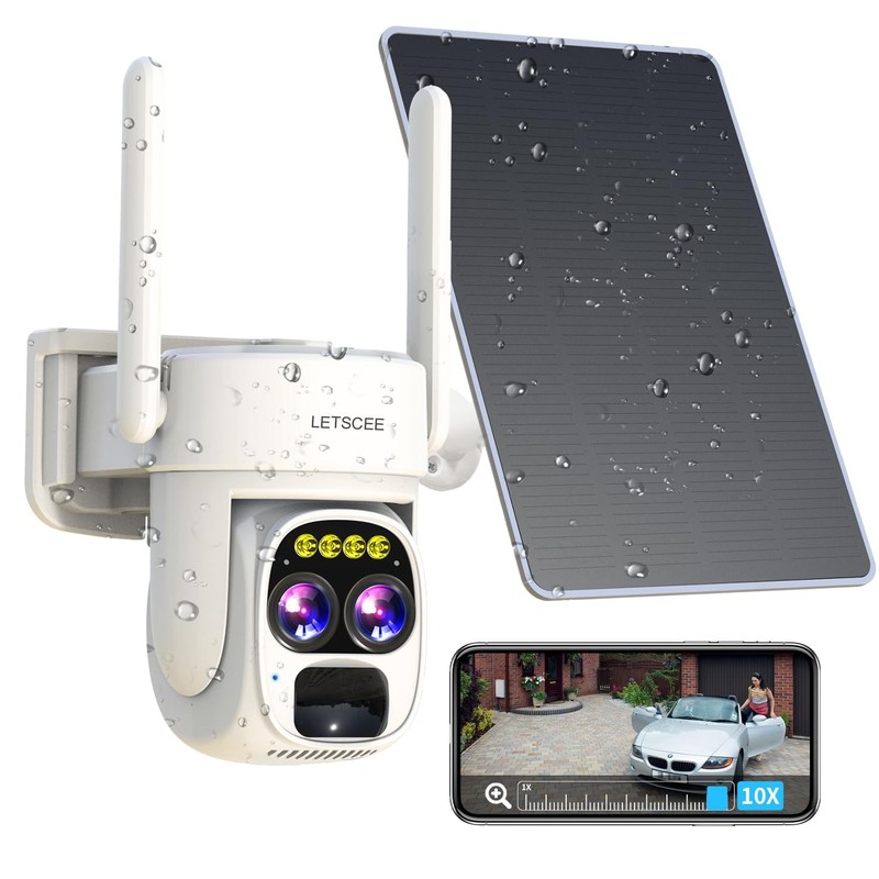 Security Cameras Wireless Outdoor Alexa Solar 360 View 10x Hybrid Zoom