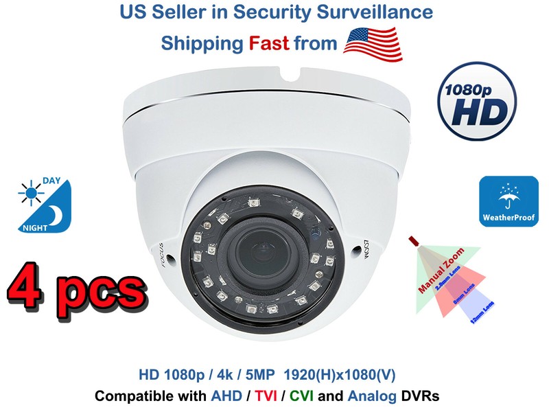 4x 1080p HD CCTV Security Camera Day Night Vision Manual Zoom Outdoor