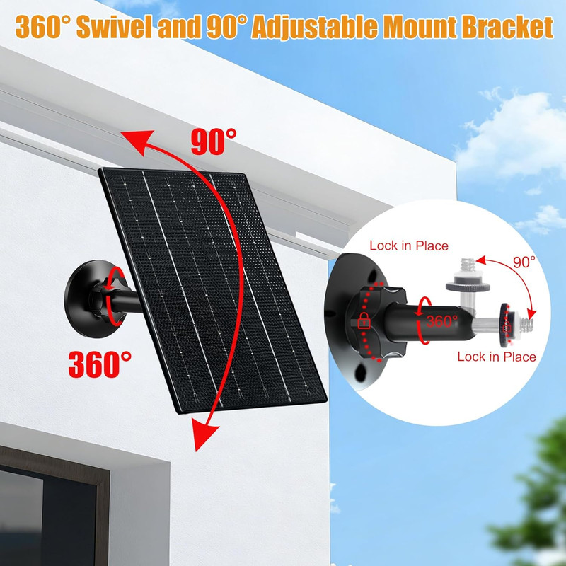 4W Solar Panel for Security Camera, USB-C & Micro USB Solar Charger gallery