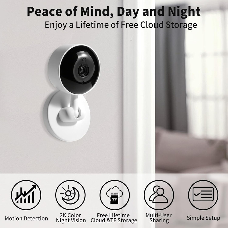 2K Wifi Cameras for Home Security with 24/7 Live Video/Image, Spotlight Siren an gallery