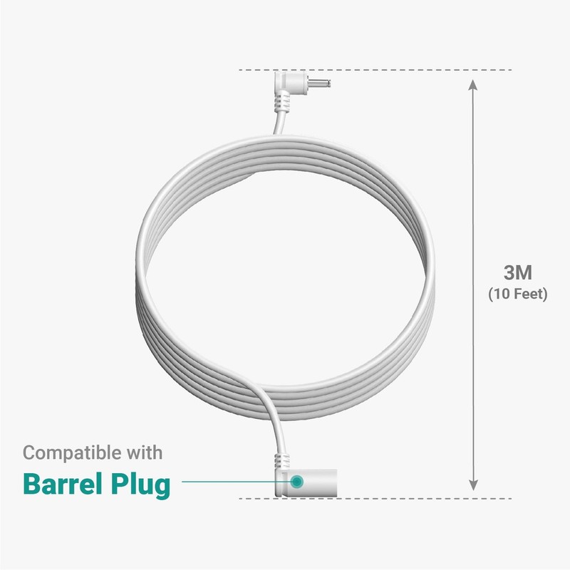 10 ft. Barrel Plug Extension Cable - Compatible with Ring 10 (3 m), White gallery