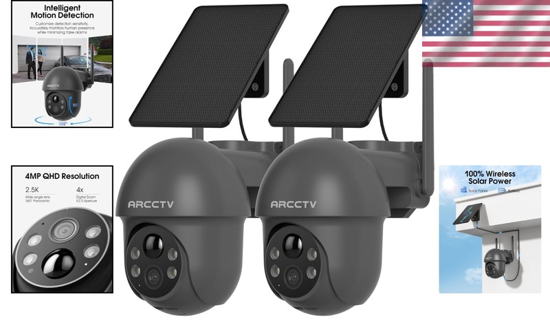 360° View Outdoor Solar Camera - 4MP HD, Motion Sensor, Dual-Band WiFi (2 Pack) gallery