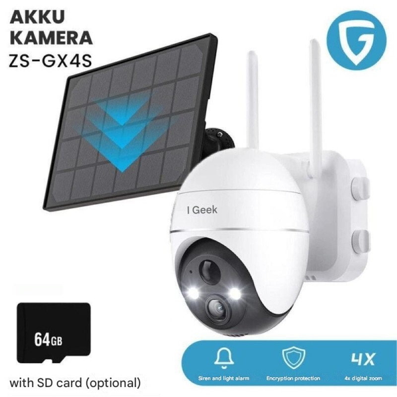 ieGeek 5MP Outdoor Solar Camera Wireless, 360° PTZ Night Vision, 64GB Card, IP65