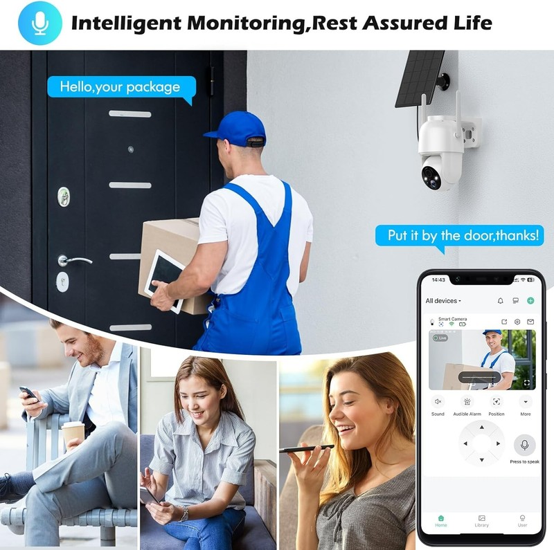 Solar-Powered 2K Security Camera -Wireless, 355° PTZ Night Vision, PIR Alert gallery