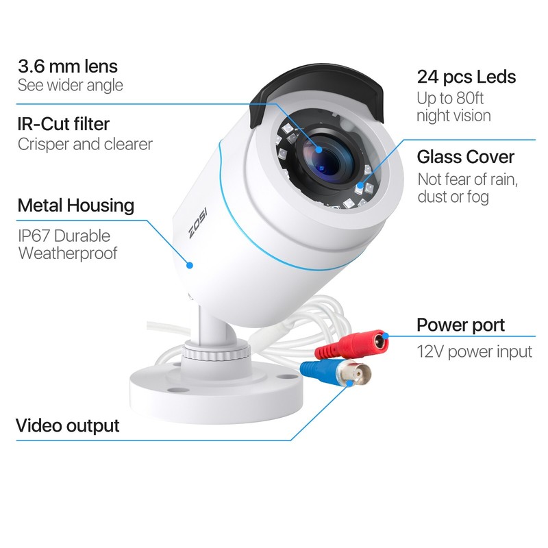 ZOSI 4-pack 1080P HD-TVI Home Security Cameras Outdoor Indoor 80ft Night Vision gallery