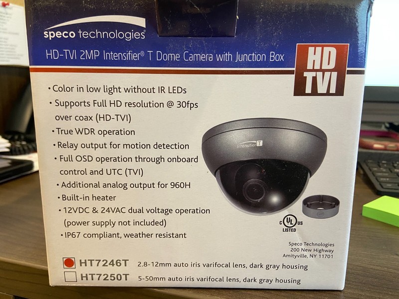 Speco Technologies HT7246T Security Camera intensifier T dome camera 