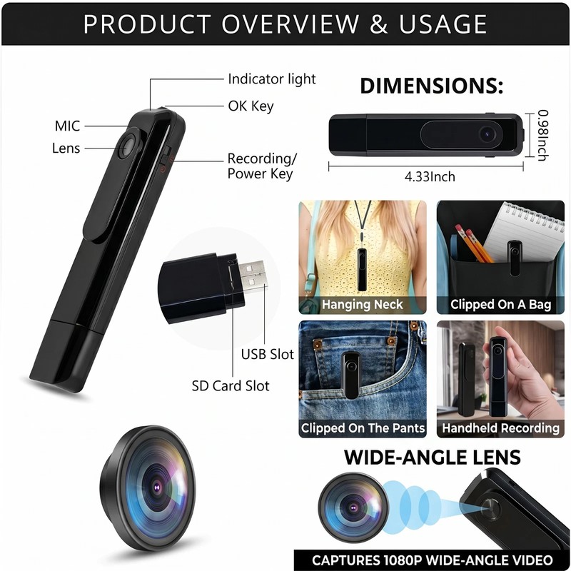 Mini Body Camera HD 1080P Portable Video Recorder Wearable Security Cam USB gallery