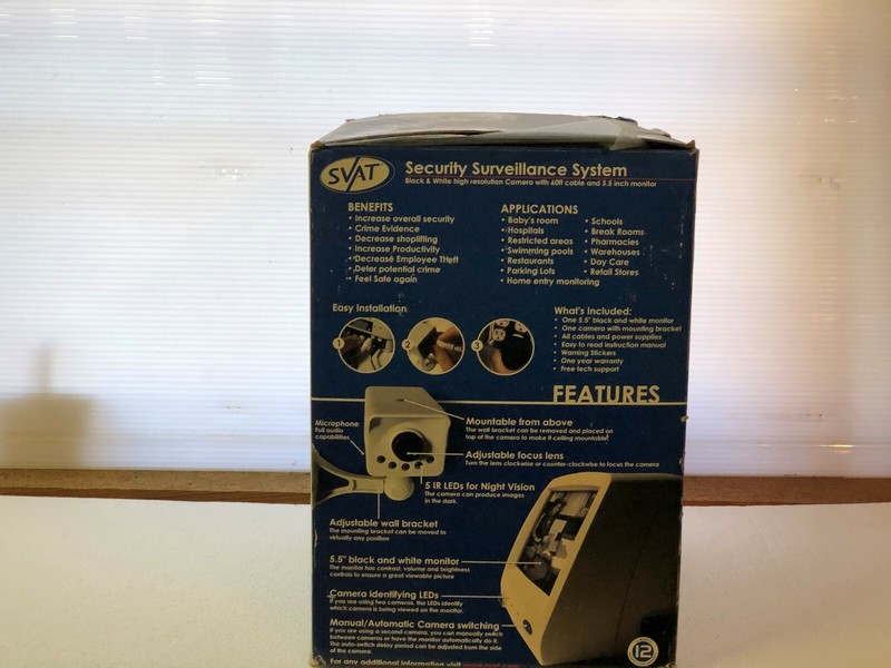 SVAT Security Survailance System. Black and White W/ 60ft Cable and 5.5"monitor gallery