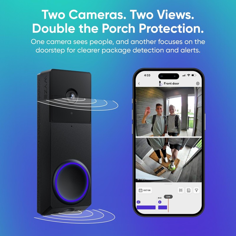 Wireless Duo Cam Video Doorbell (Chime Included), Battery Powered, 2K Full HD... gallery
