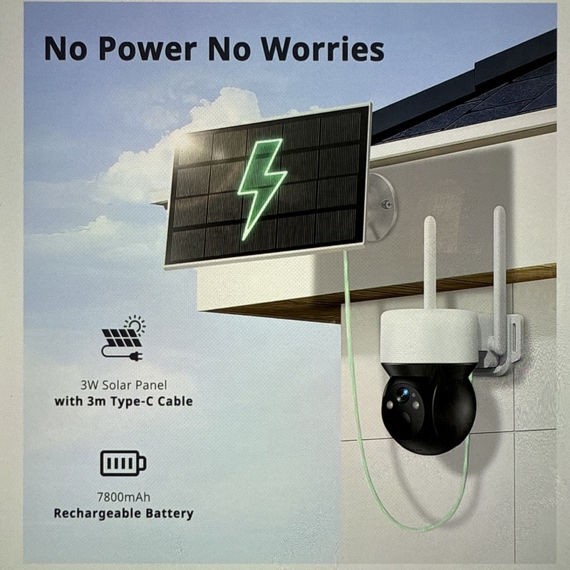 4G LTE Solar Security Camera With SIM, No WiFi, 32GB, 2K, 360° PTZ, IP66, 360° gallery