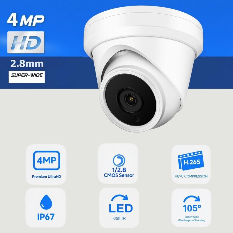 4MP PoE IP IR Night Vision Turret Camera Outdoor/Indoor Metal Housing 2.8mm gallery