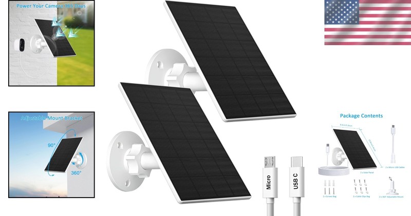 Weatherproof 2W Solar Charger for Outdoor Security Cameras - 360° Mount Included gallery