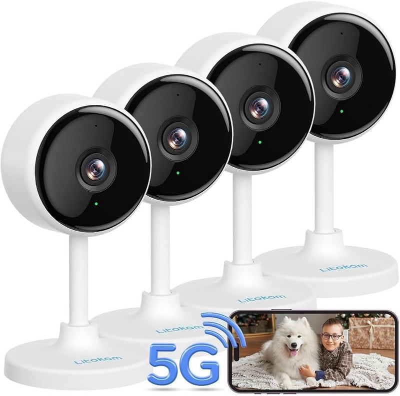 litokam Indoor Cameras for Home Security with Night Vision, Pet 4MP, white