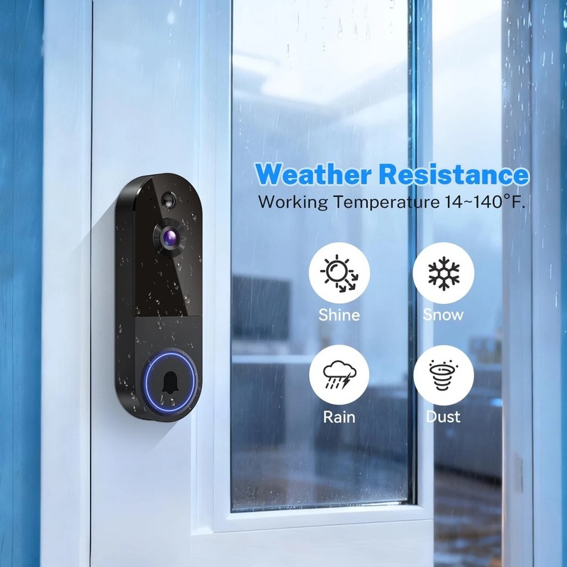 Wireless Video Doorbell Camera with Receiver, AI Human Detection, 2-Way Talk, Ni gallery
