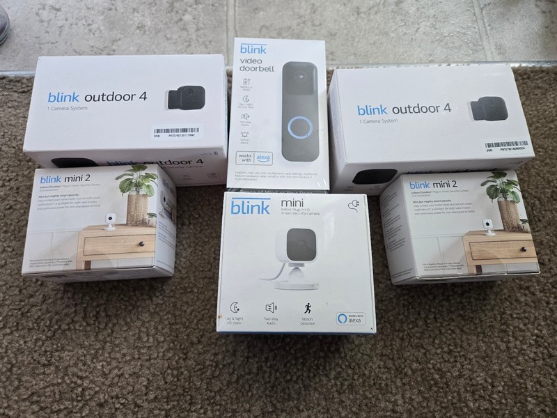 Blink Security Camera Lot – Outdoor 4, Mini 2, Doorbell – 6 NEW Devices – Sealed