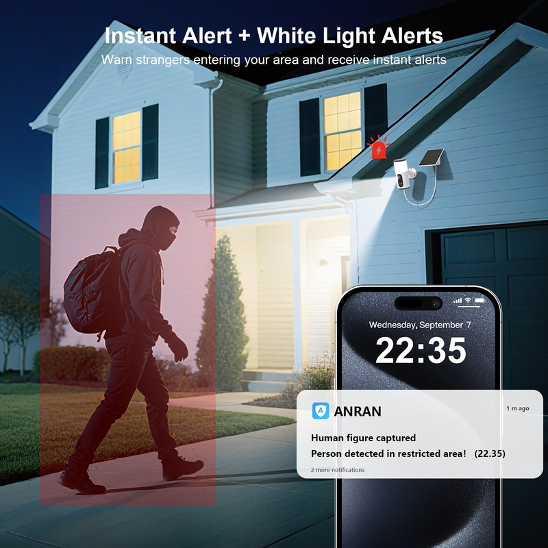 ANRAN Wireless FloodLight Security Camera System WiFi Outdoor Home Solar Battery gallery