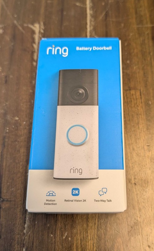 Ring Battery Doorbell newest model Retinal 2K wide-angle video Speckled White