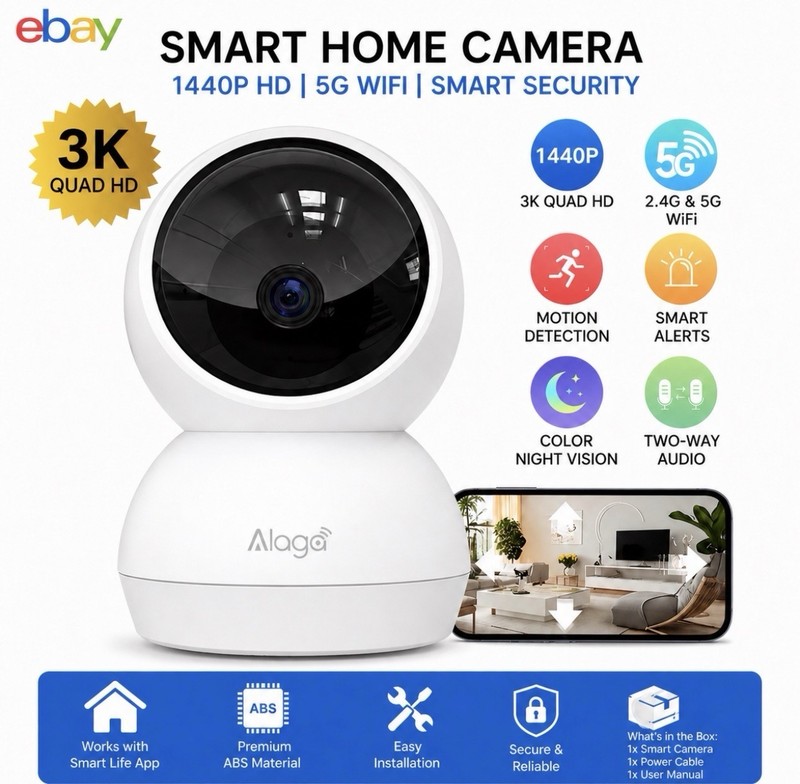 Alaga Indoor Camera, 3K HD Indoor Security Camera With Phone App 2.4G & 5G WiFi