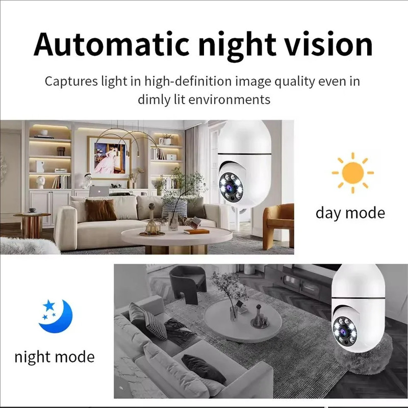 E27 Bulb Surveillance Outdoor Security Camera Automatic Night Vision Color Indoo gallery