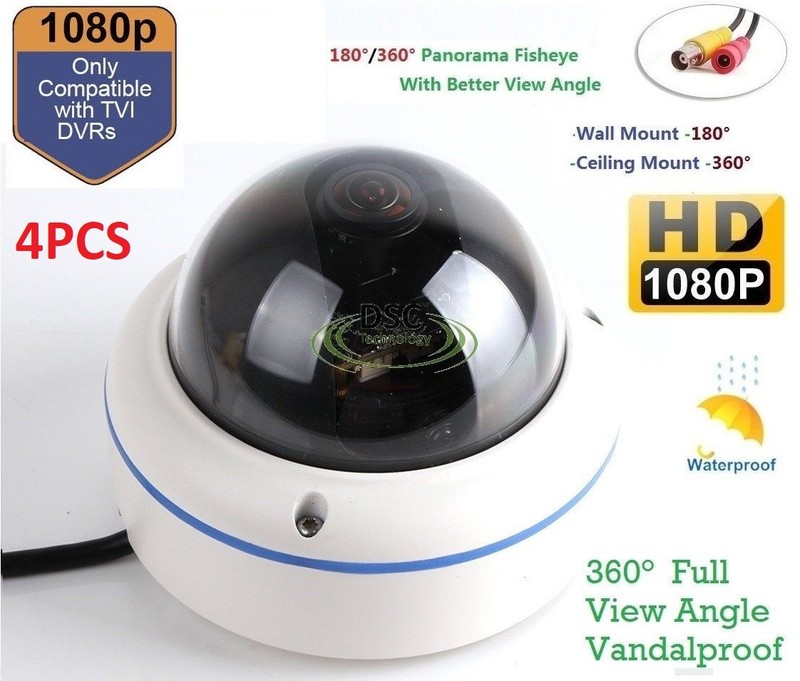4PCS – 180/360 Degree Fisheye 2.4MP Panoramic HDTVI Camera Outdoor 1080P Lens