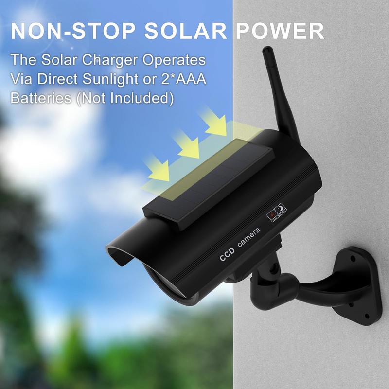 Solar Powered Fake Security Cameras 2 Pack - Realistic Dummy Cam, Weatherproof, gallery