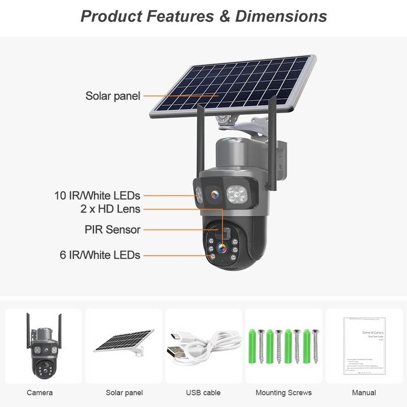 4MP Solar Wireless Security Camera WiFi 355° PTZ Dual Lens 2-Way Audio Spotlight gallery