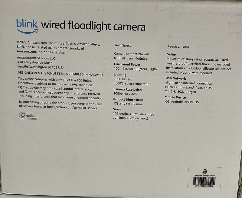 Blink Wired Floodlight Camera Led Smart Security Camera, 2600 Lumens , White .R7 gallery