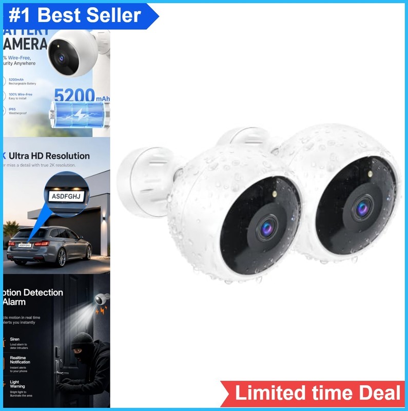Security Cameras Wireless Outdoor 2K Battery Powered 2.4G WiFi 2-Way Talk Color