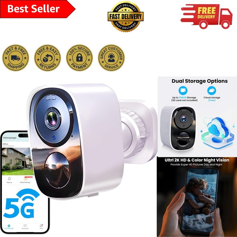 2K UHD Wireless Security Camera with Full Color Night Vision & Long Battery Life