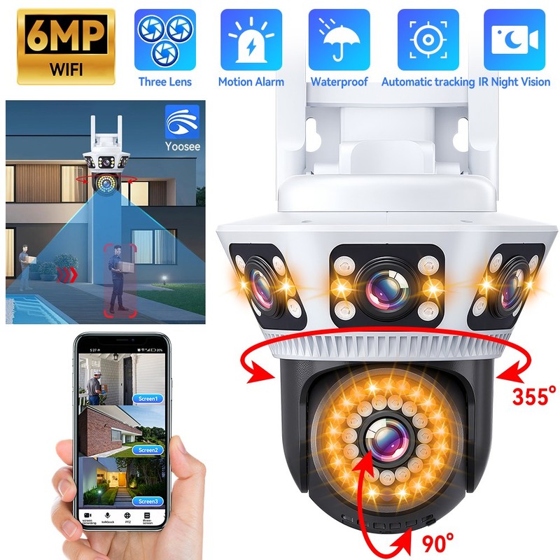 6MP 3 Lens WiFi Surveillance Security Camera Outdoor PTZ with Free 64G SD Card gallery