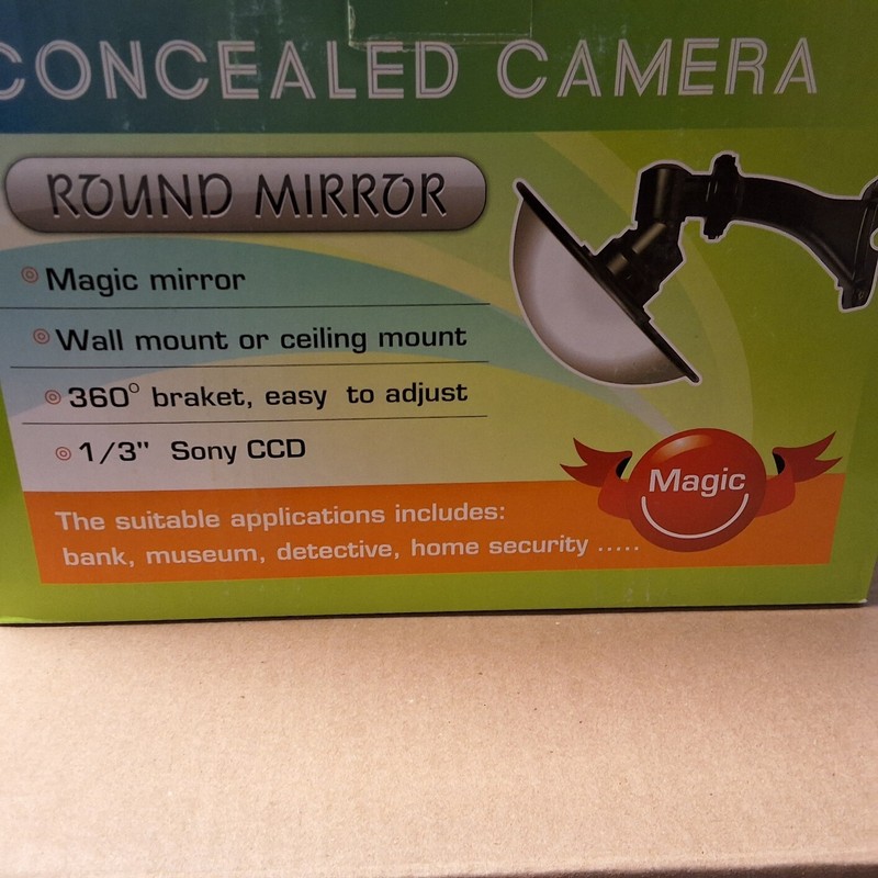 Round Mirror w/Concealed Camera 4mm lens BNC connection 360 bracket wall/ceiling