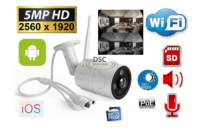 PoE 5MP Humanoid Recognition Wireless IP Camera Fisheye Bullet SD Card Speaker