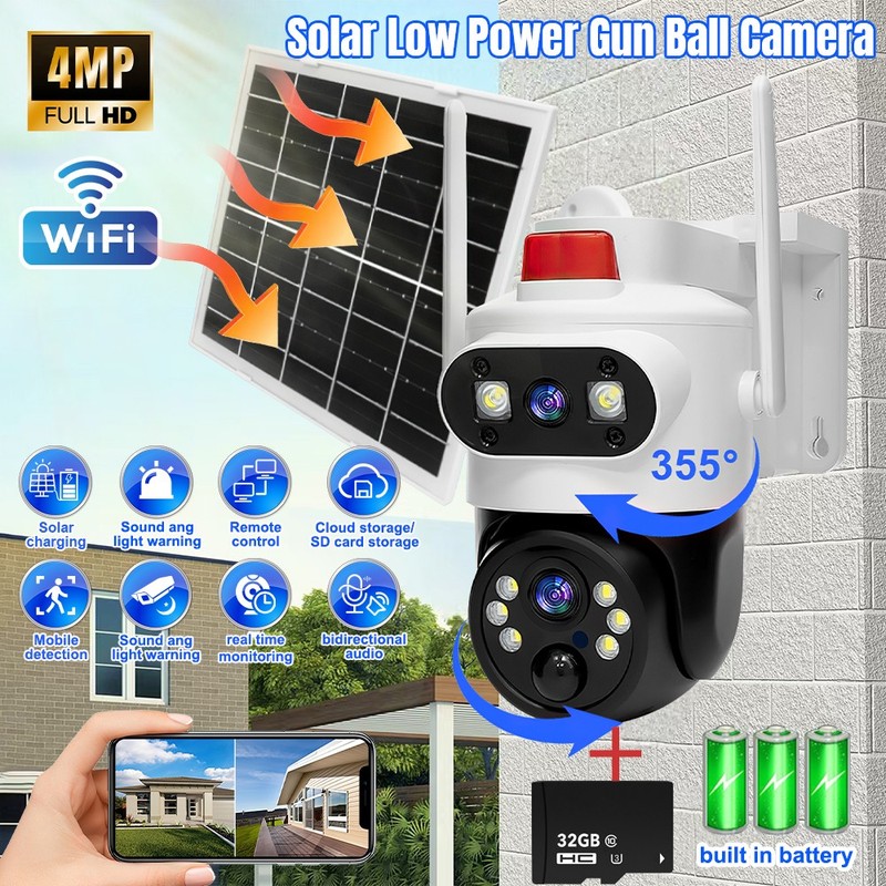 Solar Security 4MP Dual Lens Camera Outdoor Home Wifi Wireless IP Cam PTZ CCTV U gallery